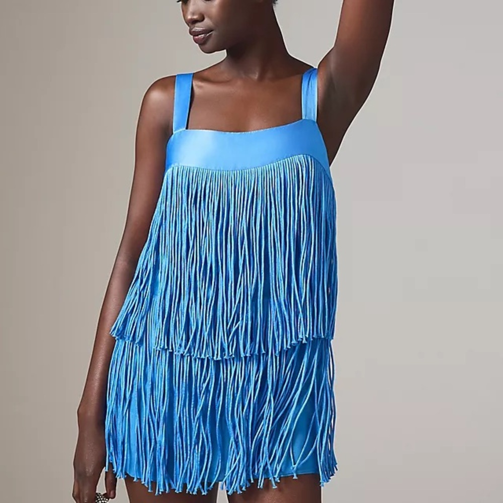 Anthropologie Blue Fringe Mini Dress